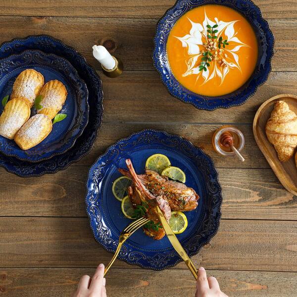 MALACASA 16-Piece Blue Stoneware Dinnerware Set Service for 4