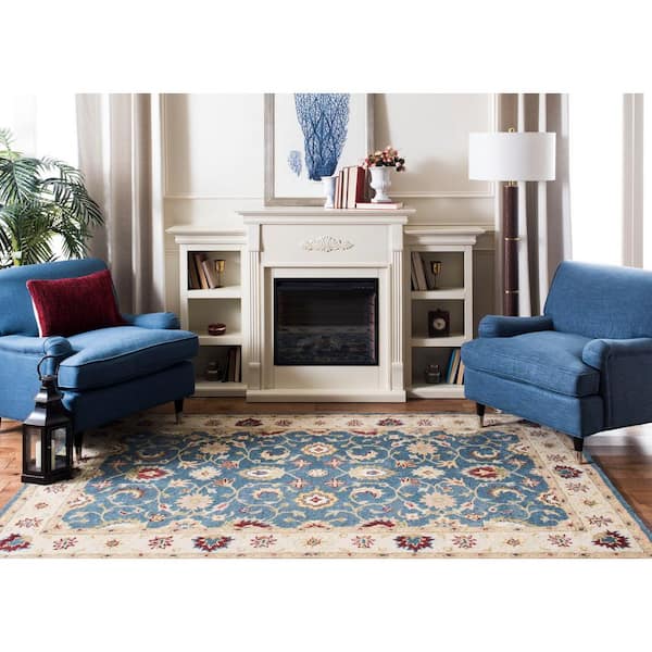 SAFAVIEH Antiquity Blue/Beige 8 ft. x 10 ft. Border Area Rug AT15A