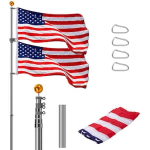 Extra Thick 25 ft. Aluminum Telescoping FlagPole Kit with 3x5 American Flag and Golden Ball