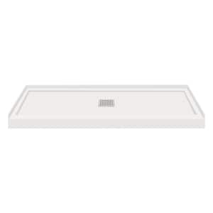 Linear 36 in. L x 60 in. W Alcove Shower Pan Base with Center Drain in Grey