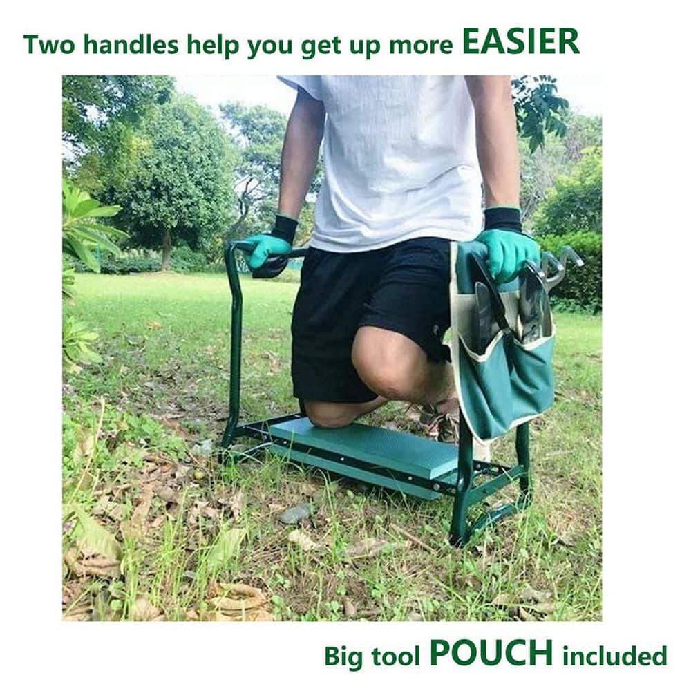 Green Steel Folding Garden Kneeler and Seat with Tool Pouch