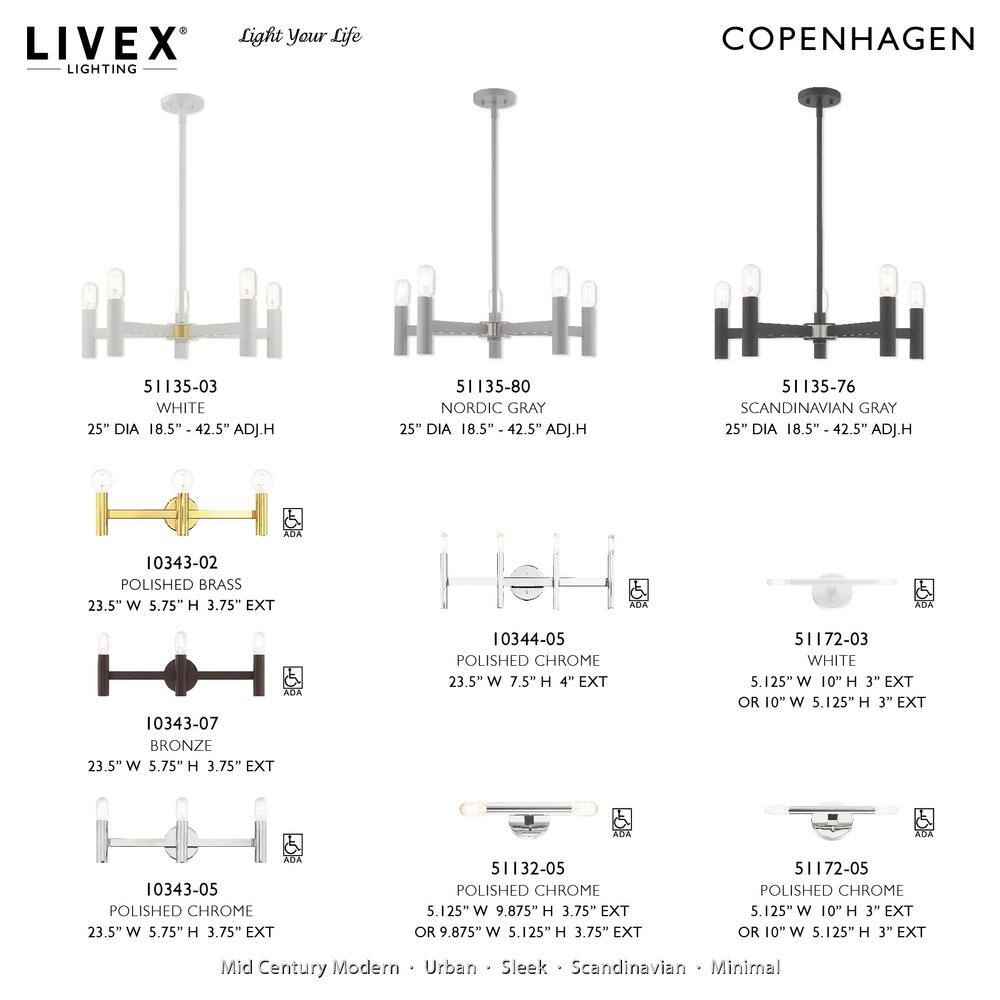 Copenhagen Mid-Century Modern 2-Light Polished Chrome Sconce