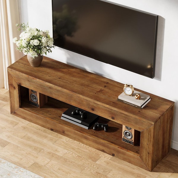 Ezlynn Brown 47 in. Solid Wood TV Stand TV Console Low Media Console Television Stand Fits TVs up to 55 in. with Storage