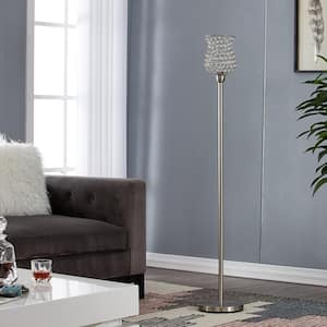Oklahoma 59 in. Nickel Torchiere Floor Lamp With Crystal Shade
