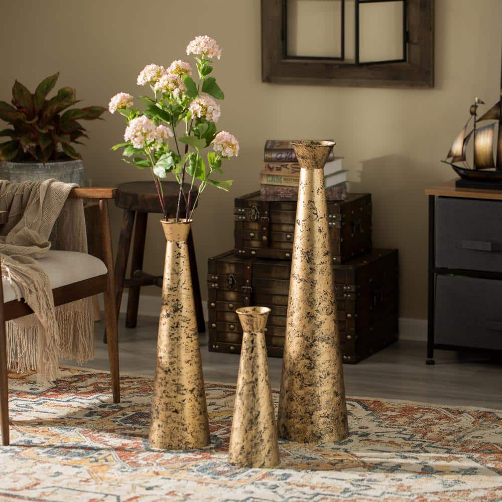 Large Gold Brushed Metal Decorative Floor Vase