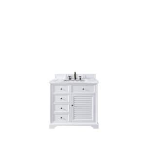 Savannah 36 in. W. x 23.5 in.D x 34.3 in. H Single Vanity in Bright White with Marble Top in Carrara White