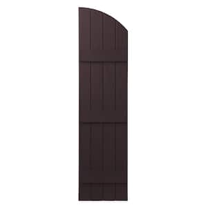 15 in. x 61 in. Polypropylene Plastic Arch Top Closed Board and Batten Shutters Pair in Winestone