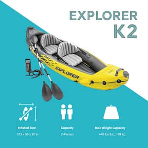 Explorer K2 2-Person Inflatable Kayak Set and Air Pump, Yellow