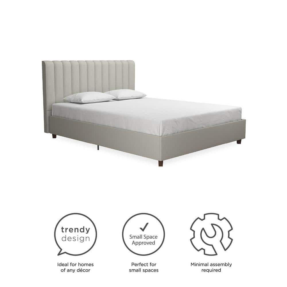 Elegant Queen Gray Linen Tufted Upholstered Bed with Wood Frame
