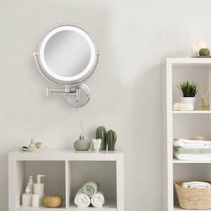 Glamour 18 in. H x 14 in. W Fluorescent Wall Mount Bi-View 5X/1X Magnification Beauty Makeup Mirror in Satin Nickel