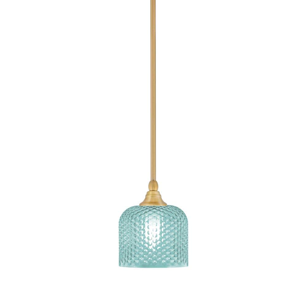 Sparta 100-Watt 1-Light New Age Brass Shaded Pendant Light Mini Pendant wit