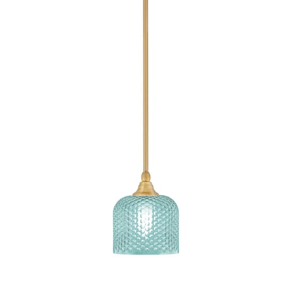 Unbranded Sparta 100-Watt 1-Light New Age Brass Shaded Pendant Light Mini Pendant with Turquoise Glass and No Bulb Included