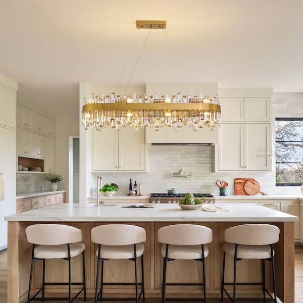 43 in. Dimmable 16-Light Crystal Chandelier Modern Gold Rectangular Chandelier with Clear Crystal Accents