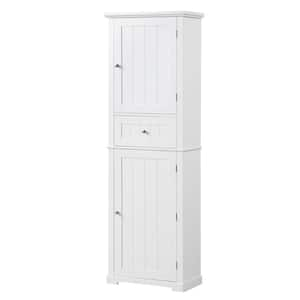 22 in. W x 11 in. D x 67.3 in. H White Linen Cabinet with Drawer and Adjustable Shelf, MDF Board, Painted Finish