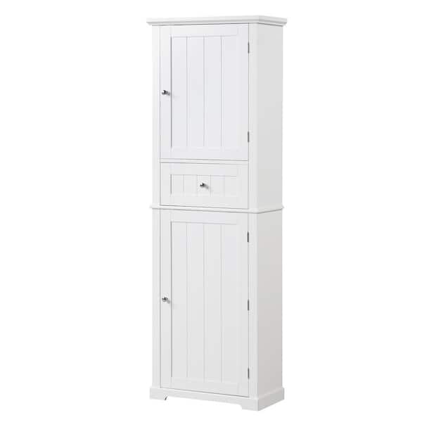 COWLOWN 22 in. W x 11 in. D x 67.3 in. H White Linen Cabinet with Drawer and Adjustable Shelf, MDF Board, Painted Finish