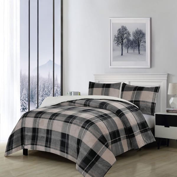 swift home Premium Cold Weather Reversible Pinted Flannel Plush and Sherpa Down-Alternative 3-Piece Comforter Set