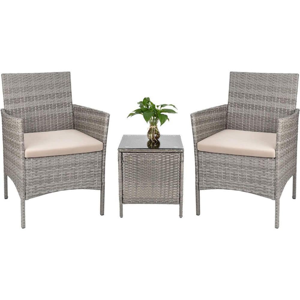 3-Piece Wicker Patio Furniture Set Rattan Outdoor Patio Conversation Patio 