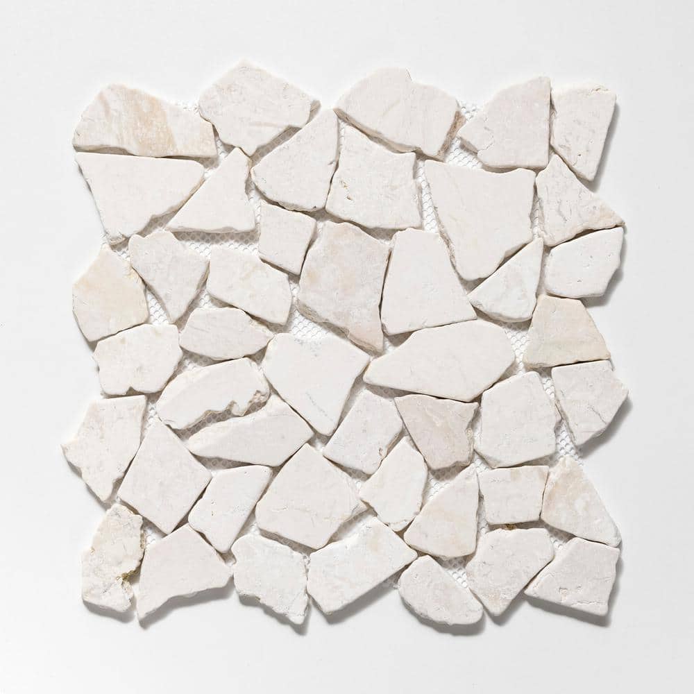 11" x 11" White Tumbled Marble Mosaic Tile