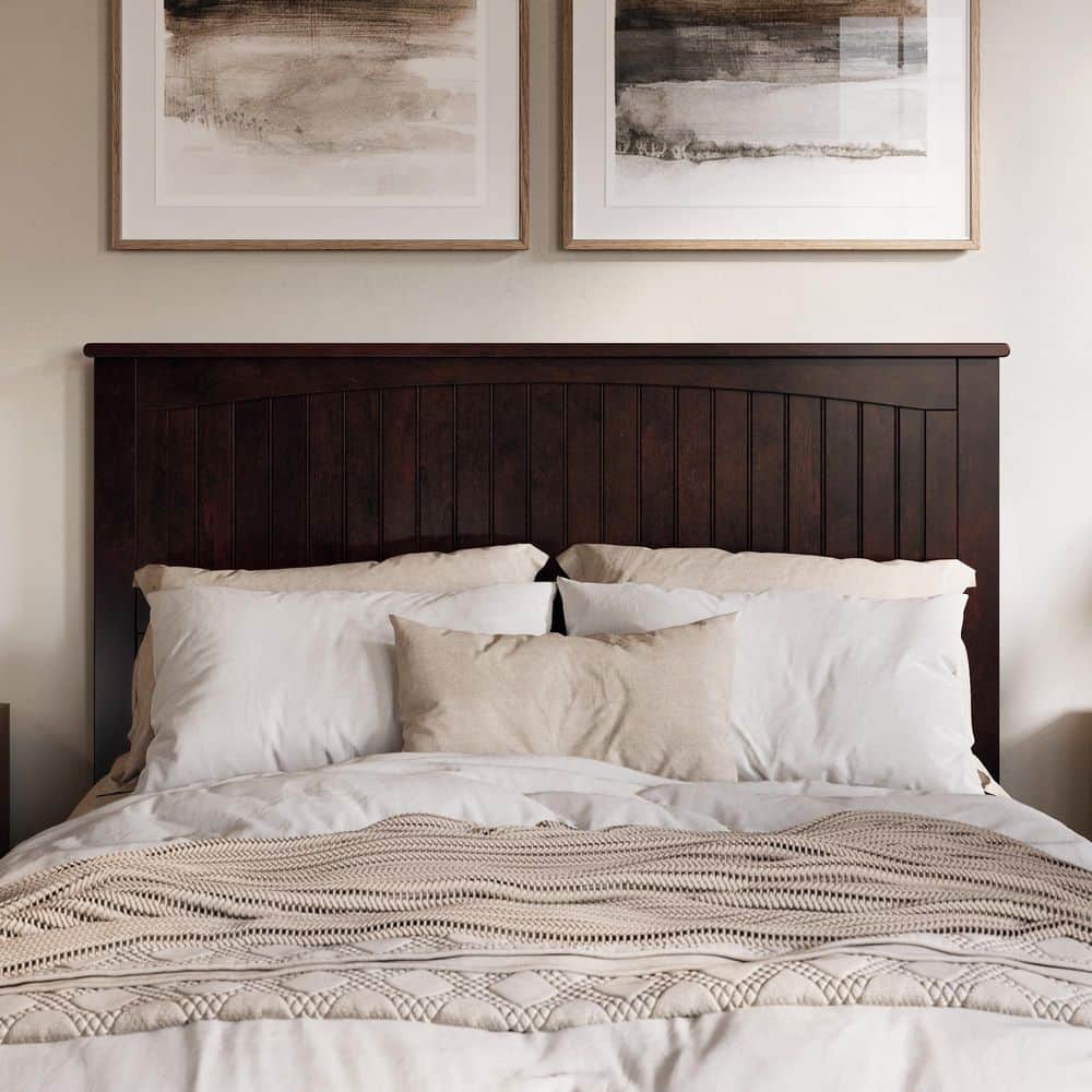 Espresso Queen Wood Headboard with Attachable Charger