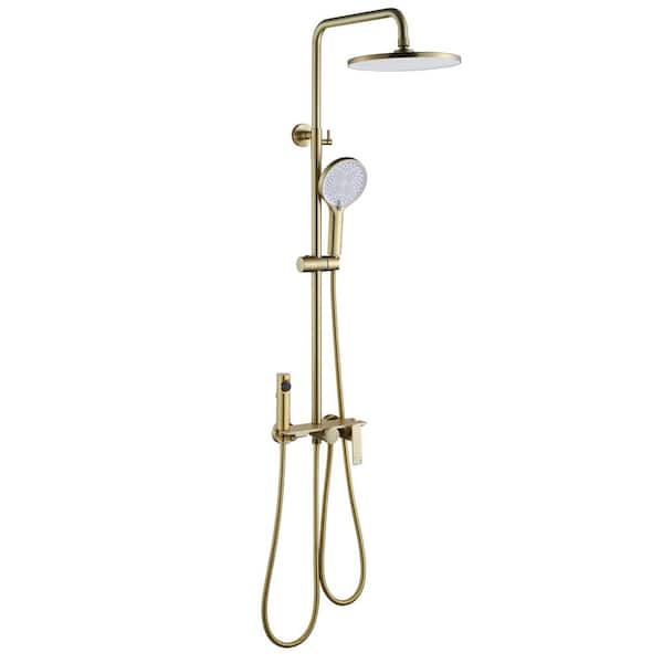 Tomfaucet 4-Spray Multi-Function Wall Bar Shower Kit with Tub Faucet and Spray Gun in Brushed Gold