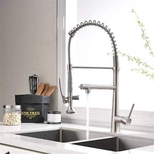 Commercial Kitchen Sink Faucet with Sprayer 1 Handle Pull Down Kitchen Faucets Single hole Brass Taps Brushed Nickel