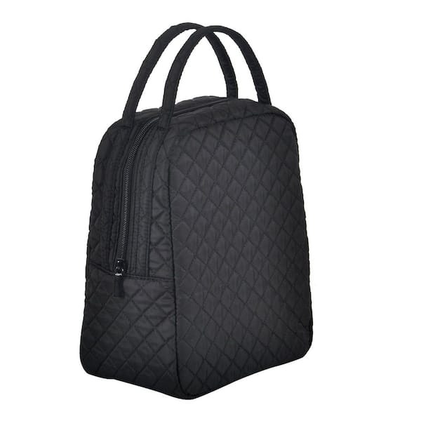 Black Quilted Cotton Reusable Insulated Lunch Bag for Work, Travel and Outdoor Meal Storage