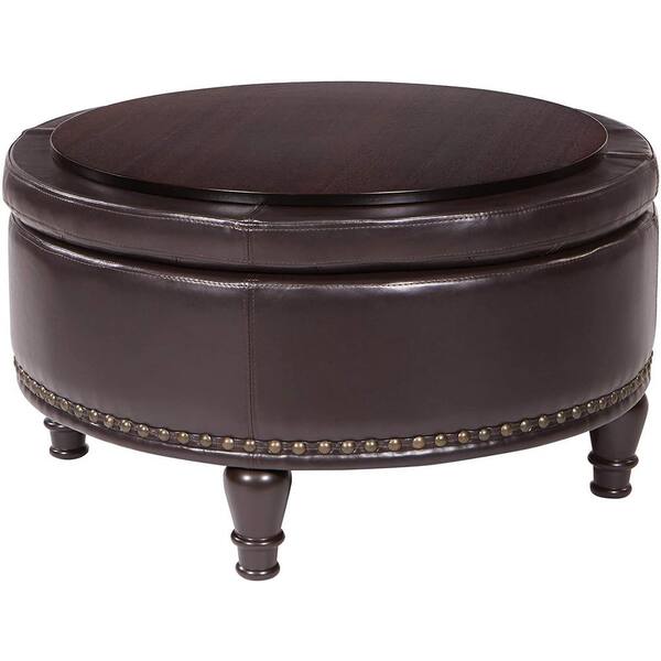 OS Home and Office Augusta Espresso Upholstered Round Storage Ottoman (Set of 1)