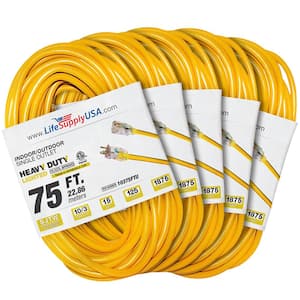 75 ft. 10 Gauge/3 Conductors SJTW Indoor/Outdoor Extension Cord with Lighted End Yellow (5-Pack)