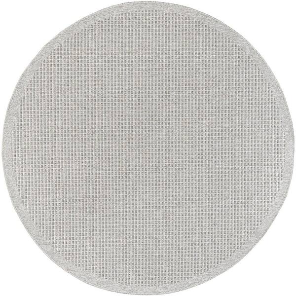 Tayse Rugs Denver Basketweave Taupe 8 ft. Round Indoor/Outdoor Area Rug