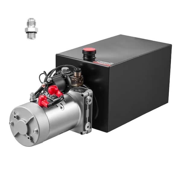 12V DC Hydraulic Pump Power Unit, Single Acting, 10 Qt. Metal Reservoir, 3200 PSI, 0.91 GPM, Dump Trailer and Car Lift