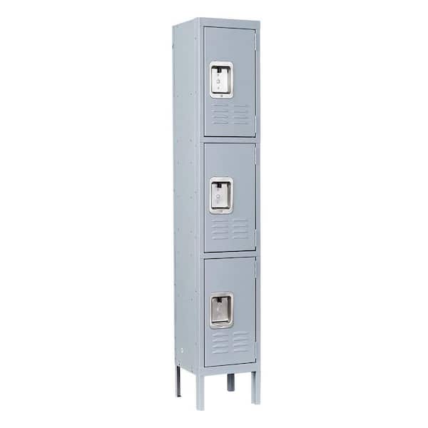 Mlezan DBWL202017G-1 3-Tier Shelf Metal Locker for Employees Students Gym Storage Cabinet Locker in Gray, 66 in. H x 12 in. D x 12 in. W - 1