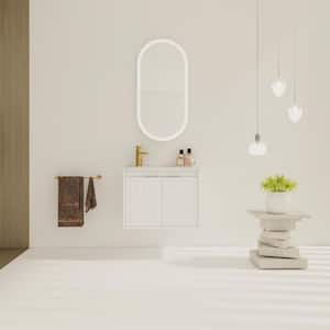 24 in. Wall Mounted Bath Vanity with Drop-Shaped White Resin Top in White