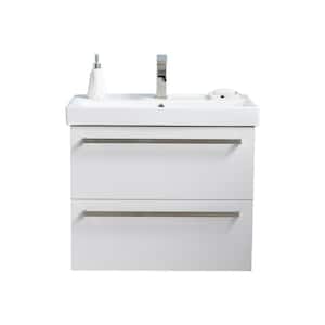 30 in. W x 18 in. D x 23 in. H Floating Bathroom Vanity in White Wood Grain with White Ceramic Sink