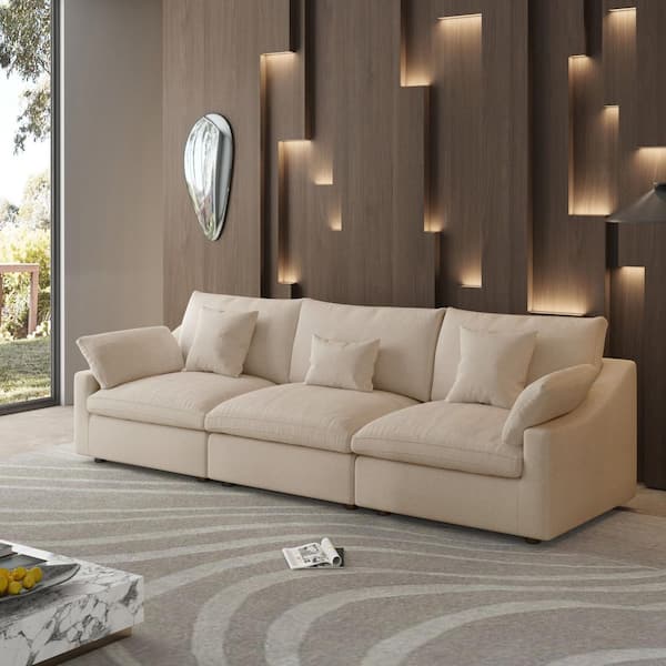 J&E Home 3-Piece Sectional Sofa 119.2 in. Linen Modular Free Combinable Deep Seat Couch Living Room Set in Brown