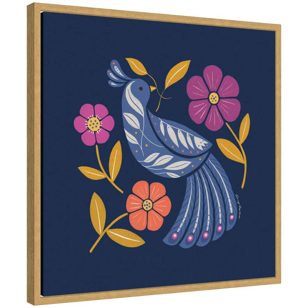 "Sylvie ""Boho Folk Art Bird Blue and Gold"" by Carey Copeland Bright Gold Framed Art Print 22 in. x 22 in." price history on PriceWatchPro