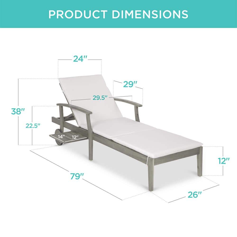 Gray Acacia Wood Outdoor Chaise Lounge with Cream Cushions