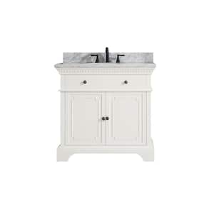 Hastings 37 in. W x 22 in. D x 35 in. H Vanity in French White with Marble Vanity Top in Carrera White with Basin