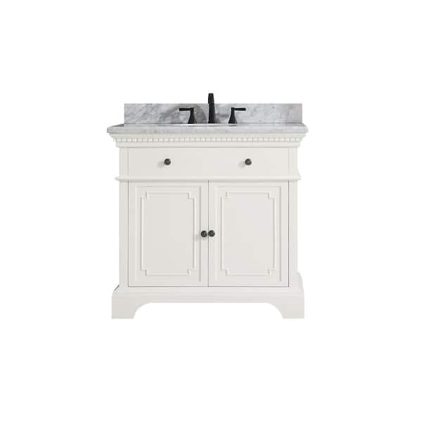 Azzuri Hastings 37 in. W x 22 in. D x 35 in. H Vanity in French White with Marble Vanity Top in Carrera White with Basin