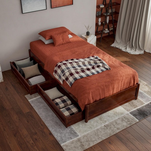 AFI Barcelona Walnut Brown Solid Wood Frame Twin XL Panel Platform