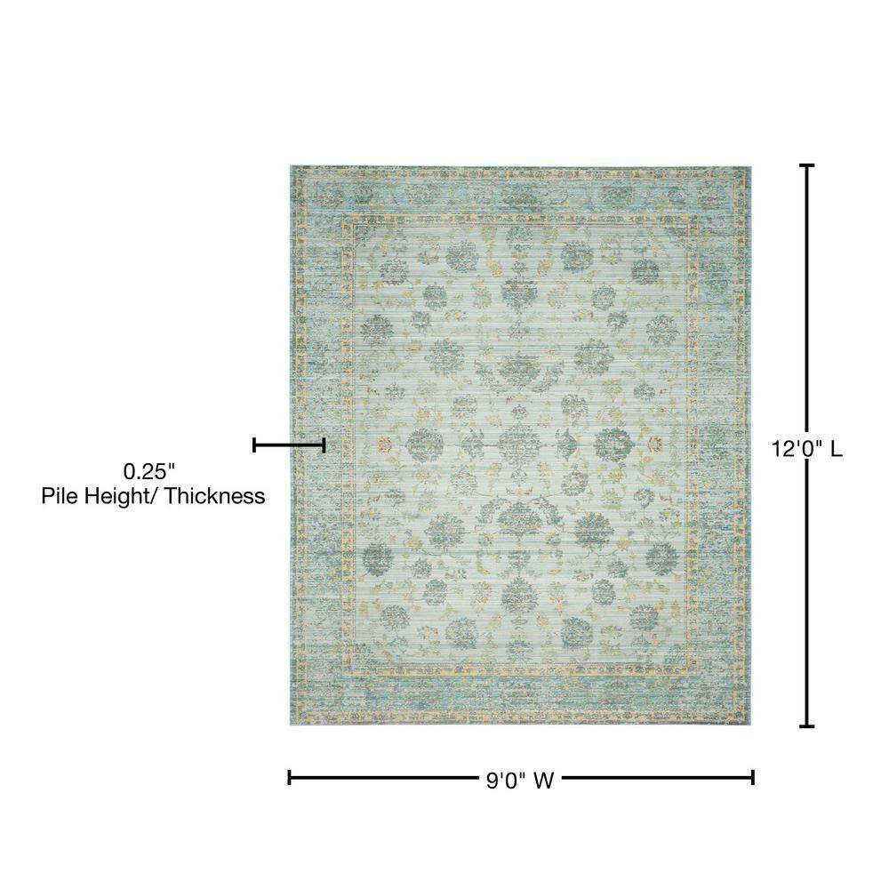 Reversible Light Blue/Turquoise Synthetic 9' x 12' Area Rug