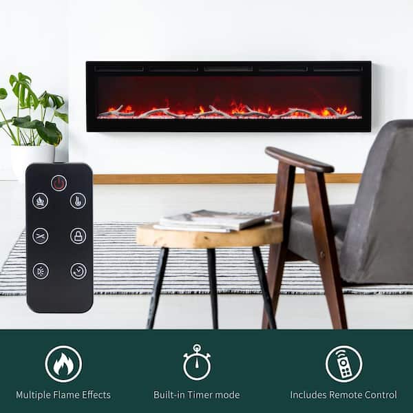 42 in. Wall Mount and Recessed Electric Fireplace in Black