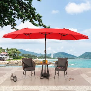 15 ft. x 9 ft. Steel Market Double-sided Patio Umbrella in Red