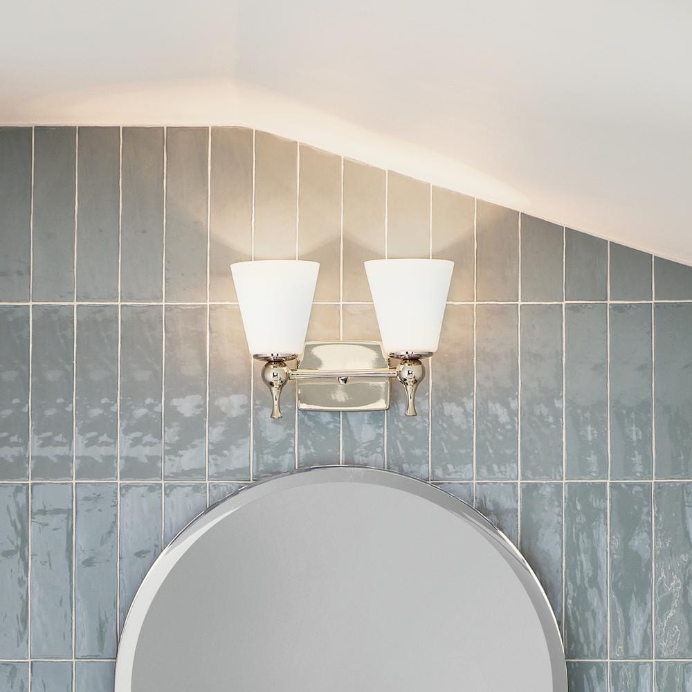 Polished Nickel 2-Light Vanity with Satin Etched Glass