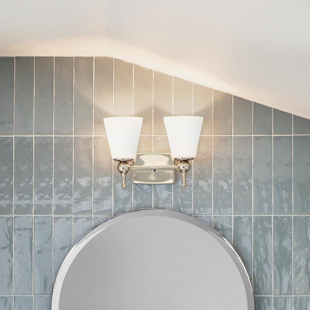 Polished Nickel 2-Light Vanity with Satin Etched Glass