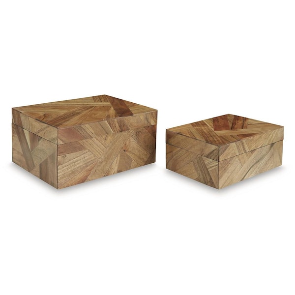 Signature DESIGN BY ASHLEY Antford Brown 9.13 in. x 4.63 in. Wood Decorative Box Set of 2