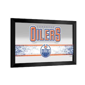 Edmonton Oilers Logo 26 in. W x 15 in. H Wood Black Framed Mirror