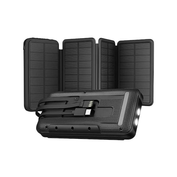 Solar Charger 43800mAh Power Bank Portable QC3.0 Fast Qi 10W Wireless 4 Panels Built-in Output Cables w/ Flashlight