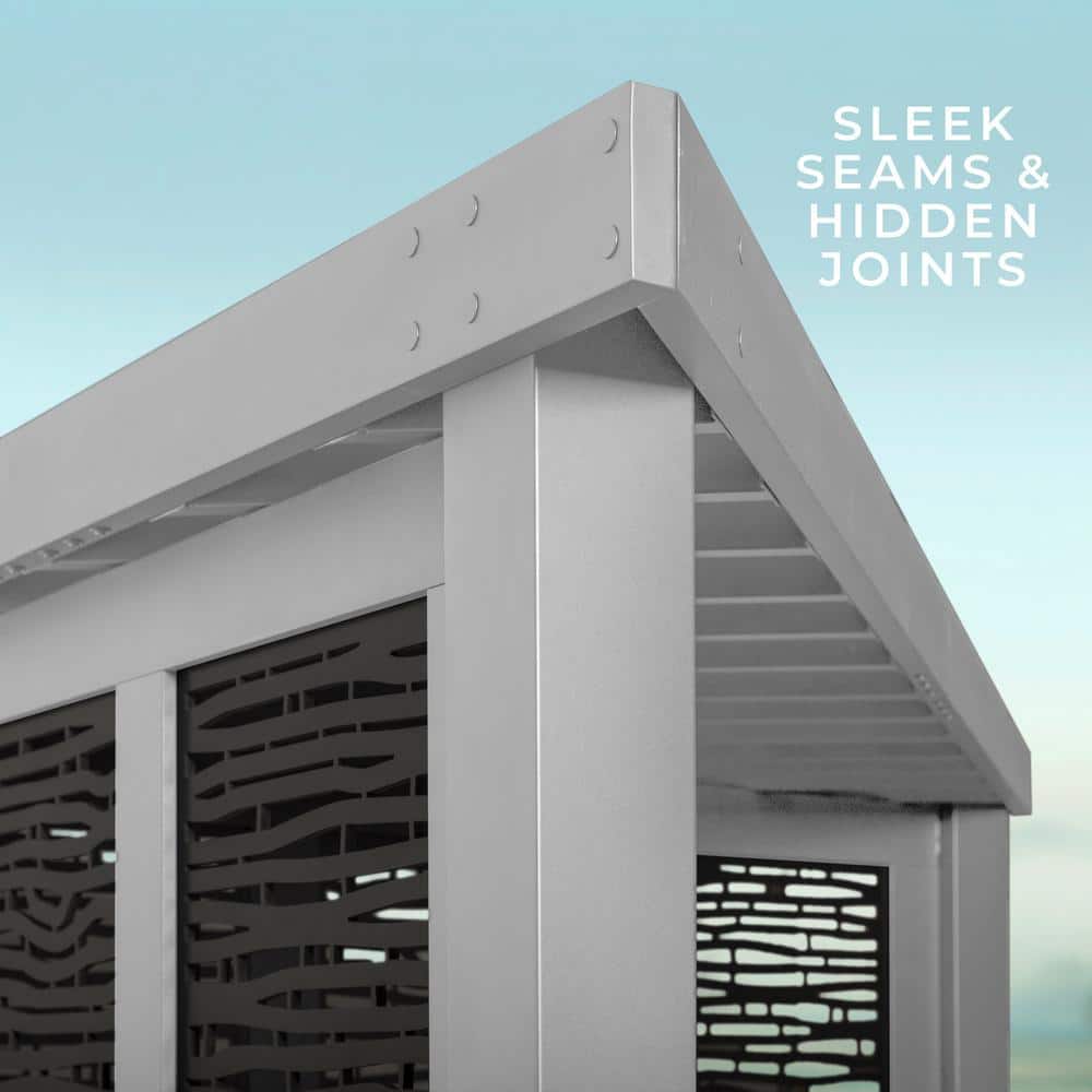 Ridgedale White Steel Cabana Pergola with Pumice Cushioned Seating