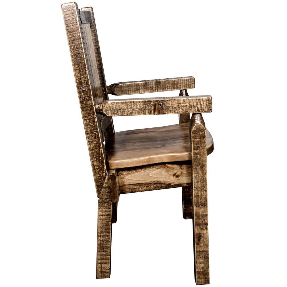 Early American Handcrafted Wood Arm Chair with Bronc Motif