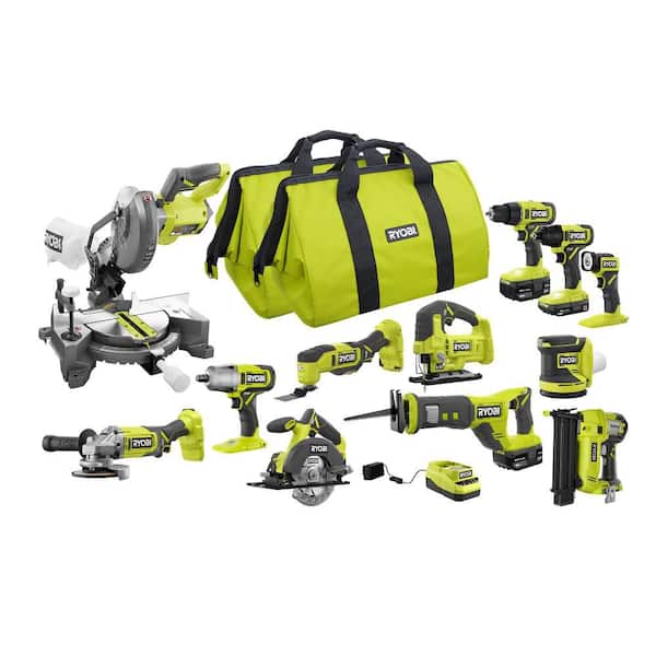 RYOBI ONE+ 18V Cordless 12-Tool Combo Kit, 2.0 Ah Battery, (2) 4.0